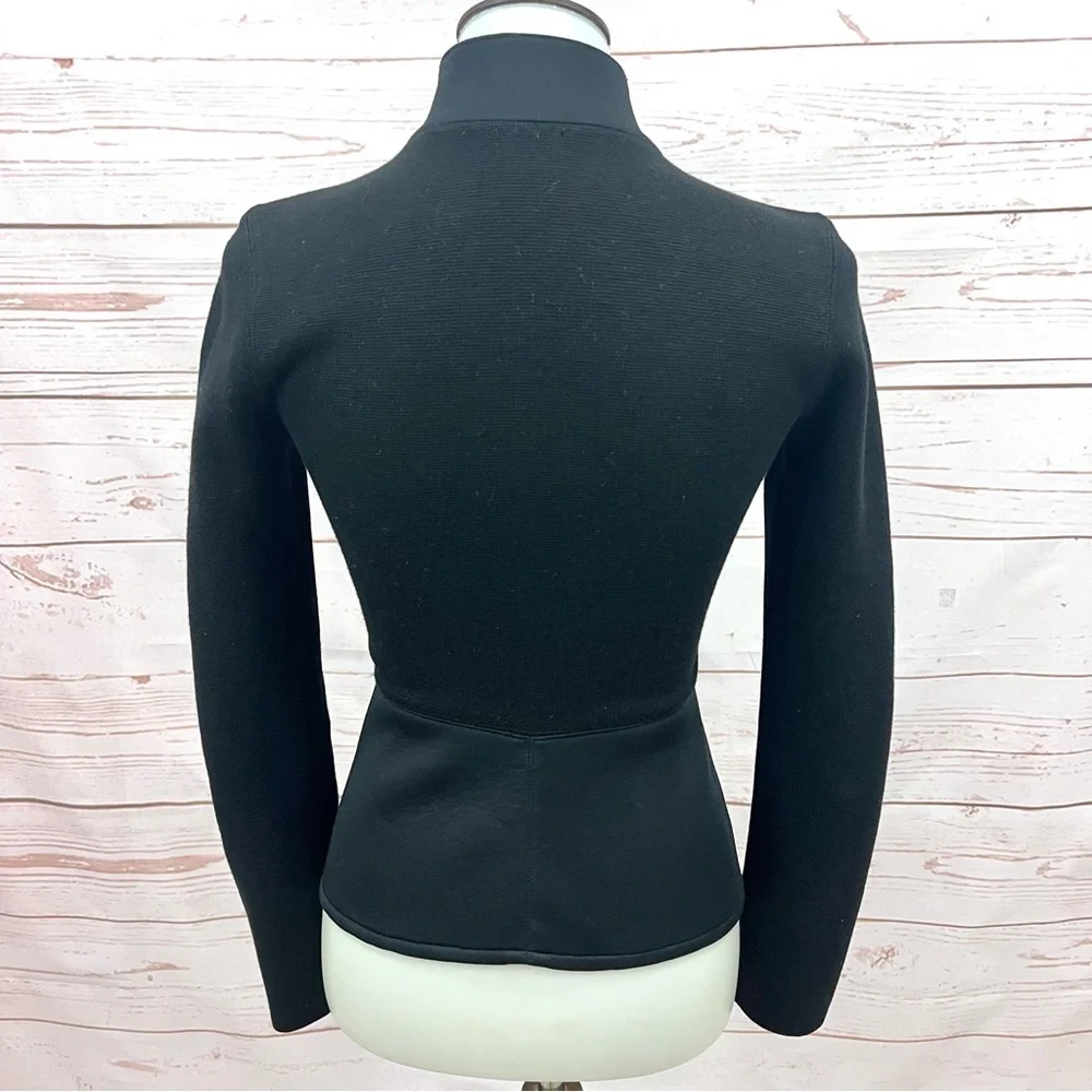 Giorgio Armani Collezioni Scuba Neoprene Inset Peplum Zip Wool Sweater Jacket